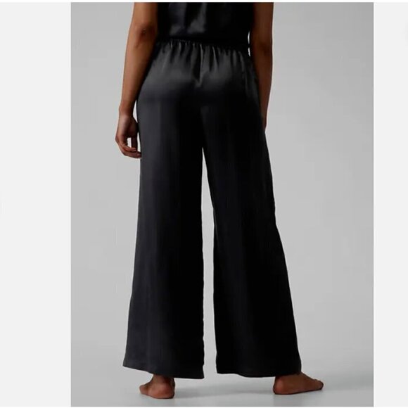 ATHLETA Calm Cool Pant Black SOFT Satin Wide Leg Elastic Waist Lounge Pant RT$99 - Picture 3 of 8